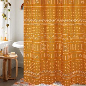 Mudcloth Boho Bath Aztec Southwestern Orange Waterproof Fabric Shower Curtain